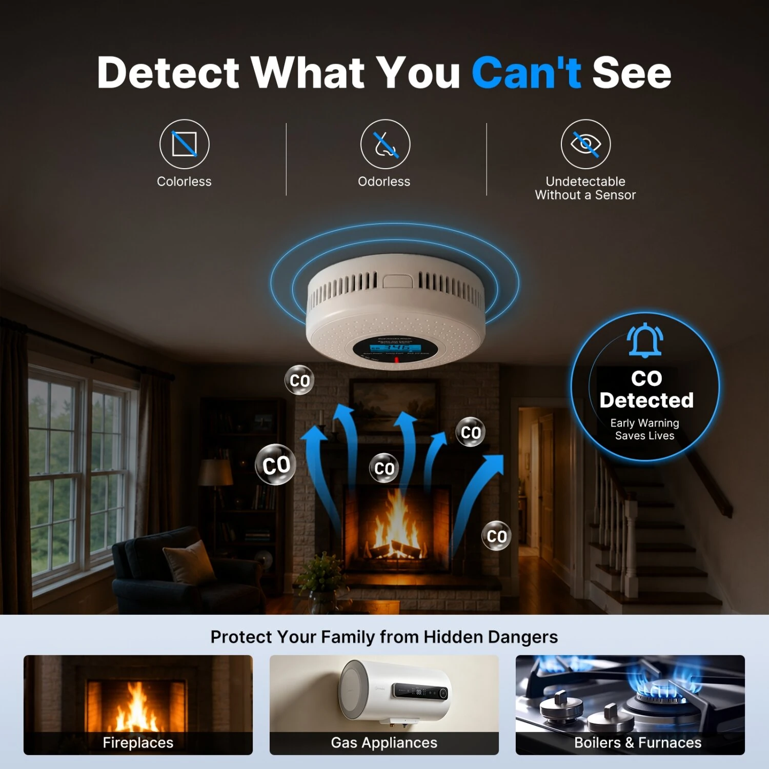 MOES Zigbe Smart Smoke and Carbon Monoxide Alarm 85dB High-Volume Alarm Real-Time LCD&App Monitor 2-In-1 Protection 2.4 GHz Wireless Tuya Smoke Detector for Indoor Rooms — view 7