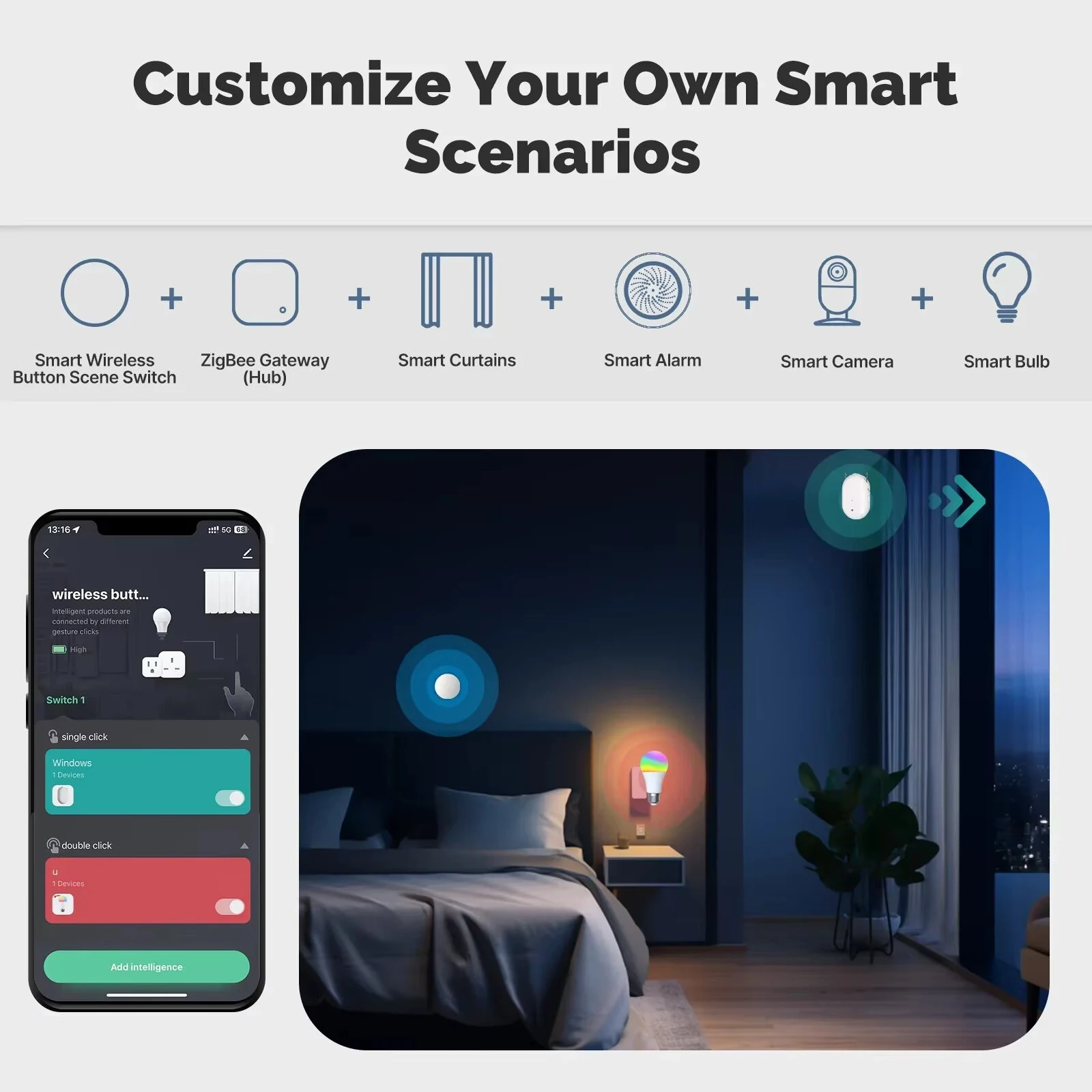 MOES ZigBee3.0 Smart Wireless Button Scene Switch Tuya Battery Powered Mobile Setting Multi-scene Linkage Wireless Remote Controller — view 6
