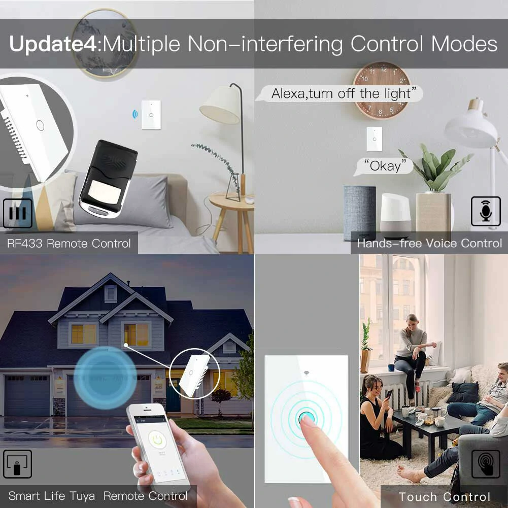 MoesHouse Tuya Smart Home WiFi Panel Switch 1/2/3/4 Gang APP Remote Control Timer Function Voice Control with Alexa Google Home — view 3