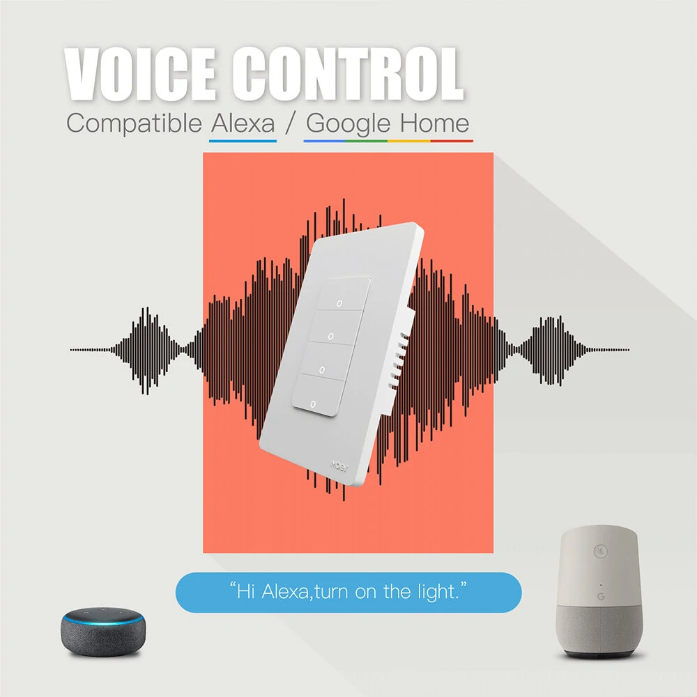 MoesHouse Tuya Smart WiFi Wall-mounted Switch Timing Function Remote APP Control Voice Control with Alexa Google Home 1/2/3/4 Gang Light Switch US Standard — view 2