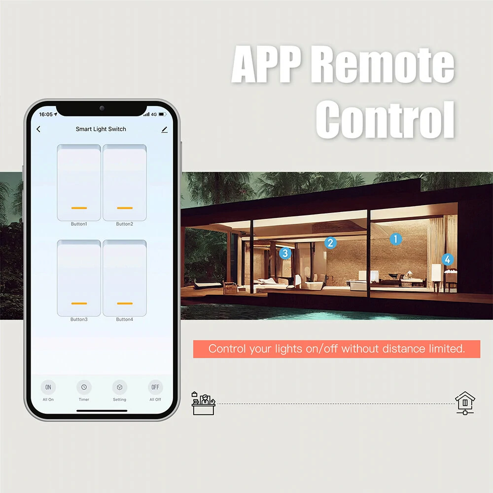 MoesHouse Tuya Smart WiFi Wall-mounted Switch Timing Function Remote APP Control Voice Control with Alexa Google Home 1/2/3/4 Gang Light Switch US Standard — view 7