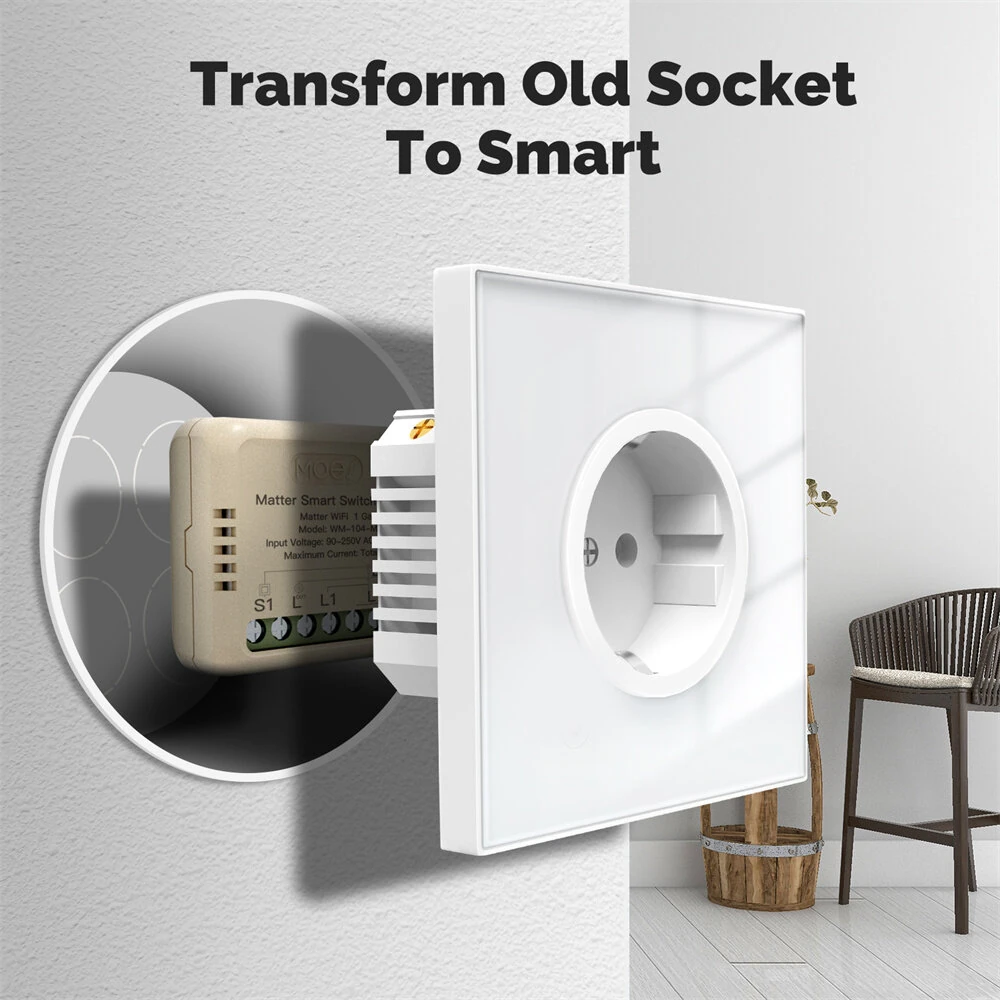 MoesHouse WM-104-M Tuya WiFi Matter Mini Smart Switch Module Relay Timer Home Automation App Remote Control Work with Alexa Google Assistant — view 4