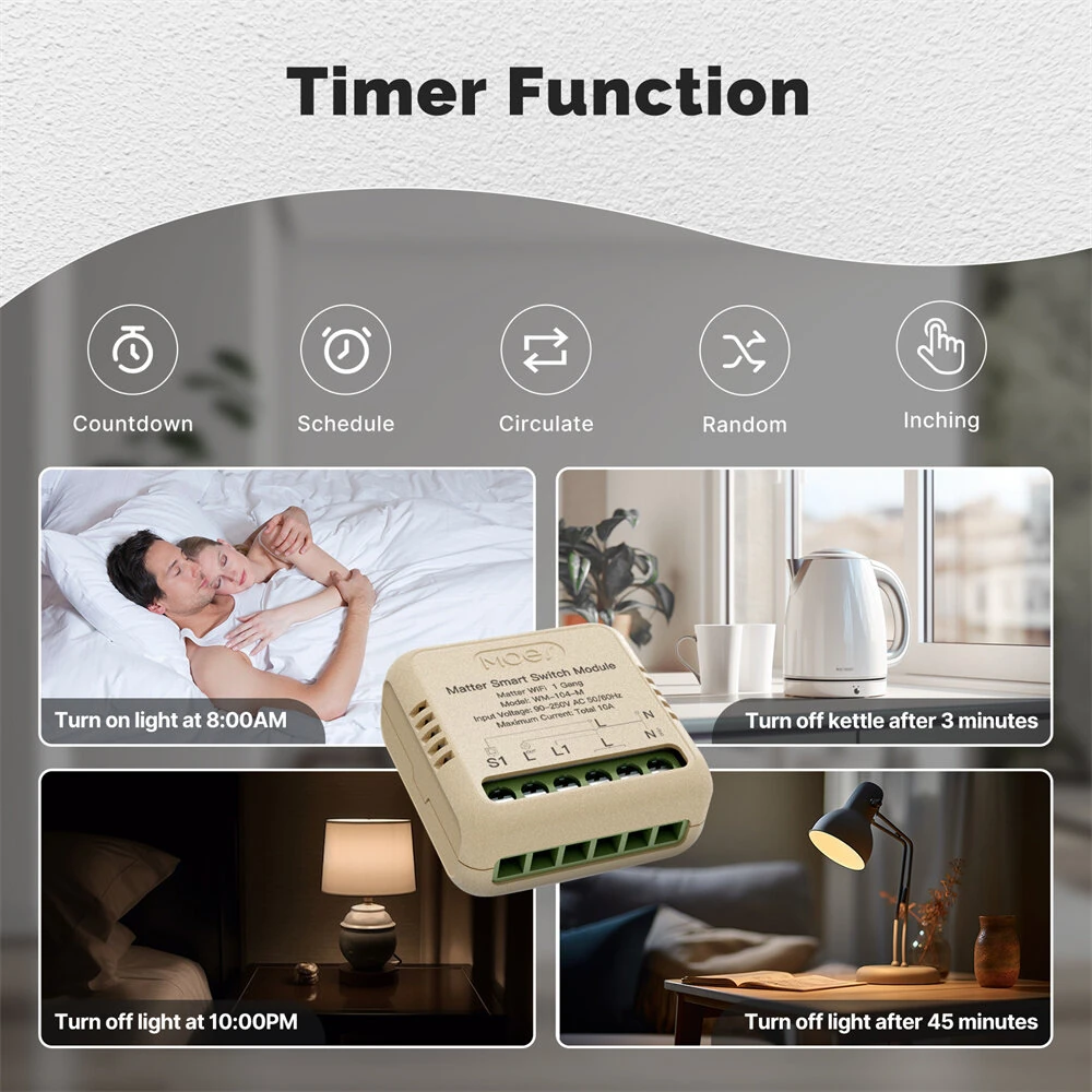 MoesHouse WM-104-M Tuya WiFi Matter Mini Smart Switch Module Relay Timer Home Automation App Remote Control Work with Alexa Google Assistant — view 5