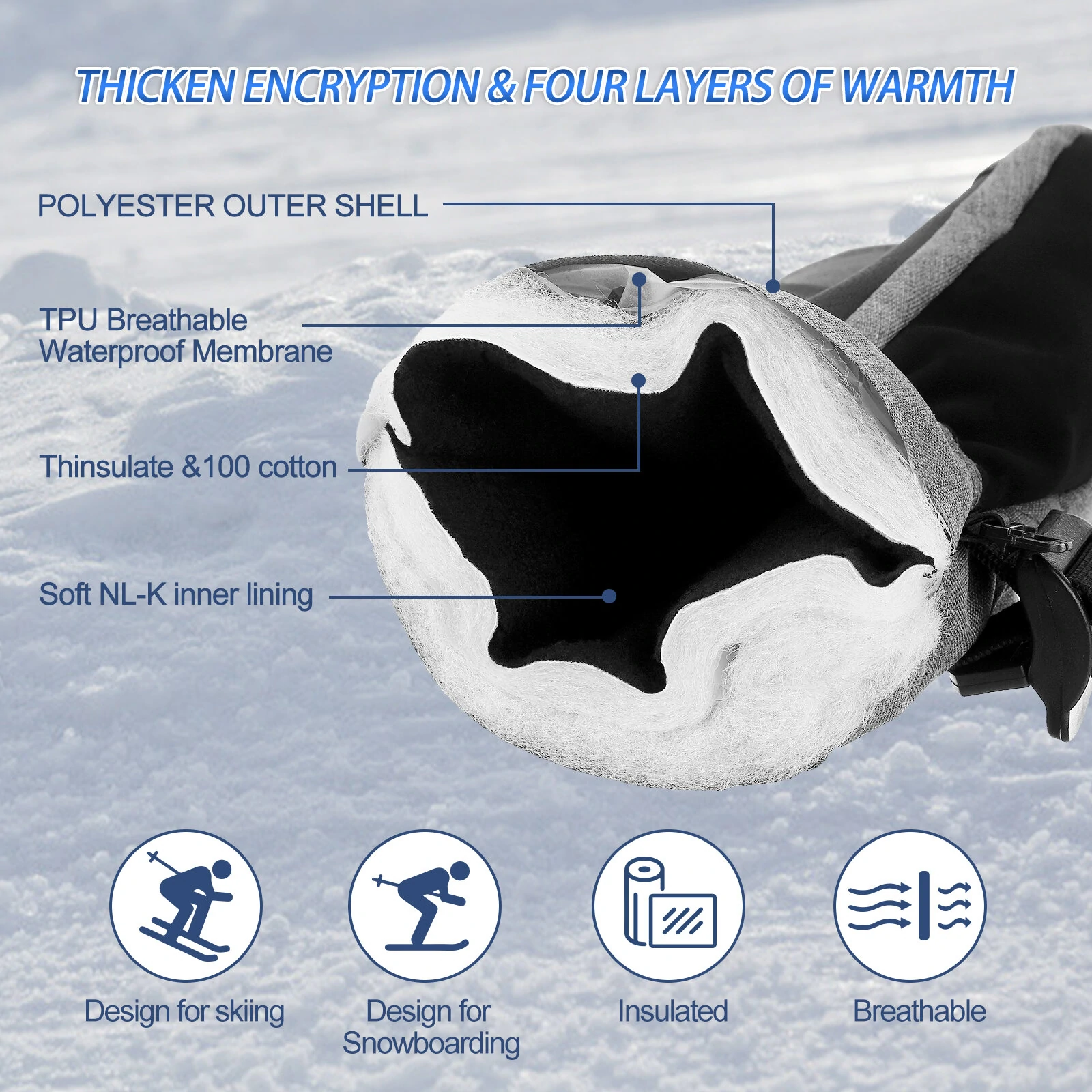 MOHOO Ski Gloves Winter Gloves Men Waterproof Warm Mittens for Women Snowboard Gloves Mittens for Winter — view 5