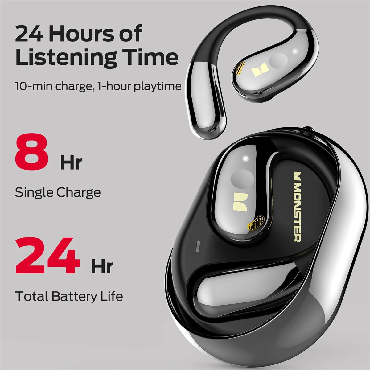 MONSTER AC360 TWS Earbuds bluetooth 5.4 Earphone 14.2mm Titanium PU Diaphragm AAC Audio ENC Noise Cancelling 24H Playback Touch Control Ergonomics Earhooks Sports Headphones with Mic — view 5