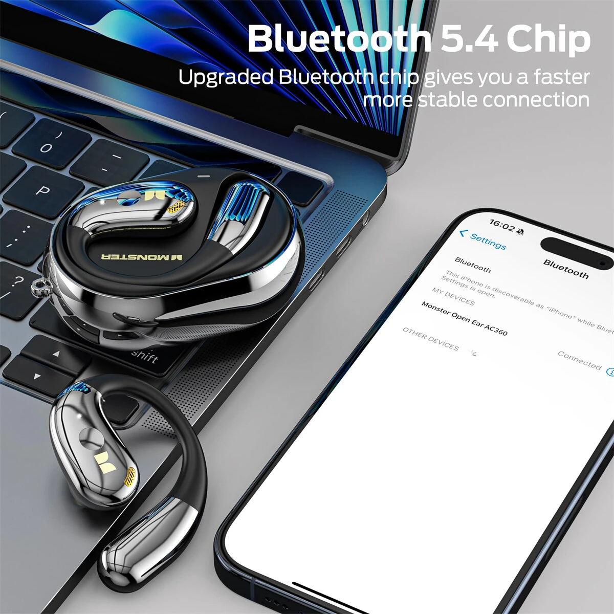 MONSTER AC360 TWS Earbuds bluetooth 5.4 Earphone 14.2mm Titanium PU Diaphragm AAC Audio ENC Noise Cancelling 24H Playback Touch Control Ergonomics Earhooks Sports Headphones with Mic — view 7