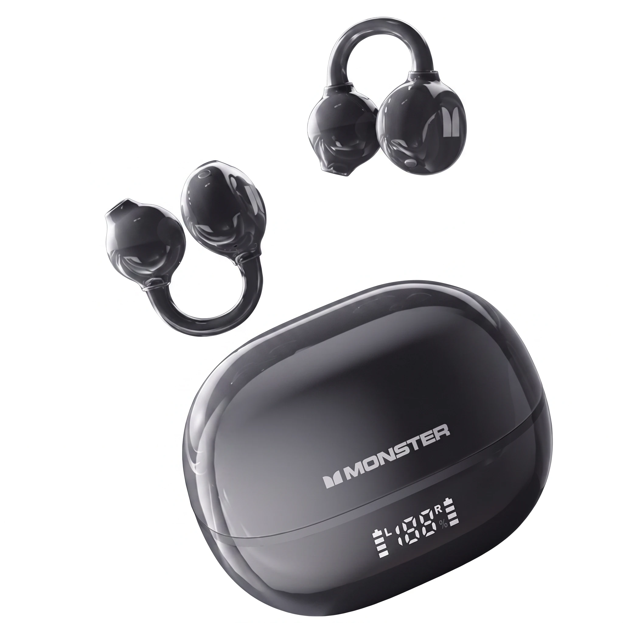 MONSTER M100 TWS Headset Wireless bluetooth 5.4 Earphone 3D Surround Sound Intelligent Call noise Cancelling 23H Playback Digital Display Waterproof Design Earclips Sports Headphones — MONSTER