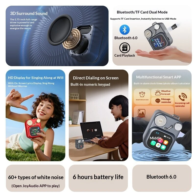 MONSTER S350 bluetooth V6.0 Speaker Mini Portable Speaker with HD Touch Screen 1.75-inch Speaker Support TF Card Playback Built-in 60+ White Noise Voices Sleep Assistance Outdoors Subwoofer Speakers — view 3