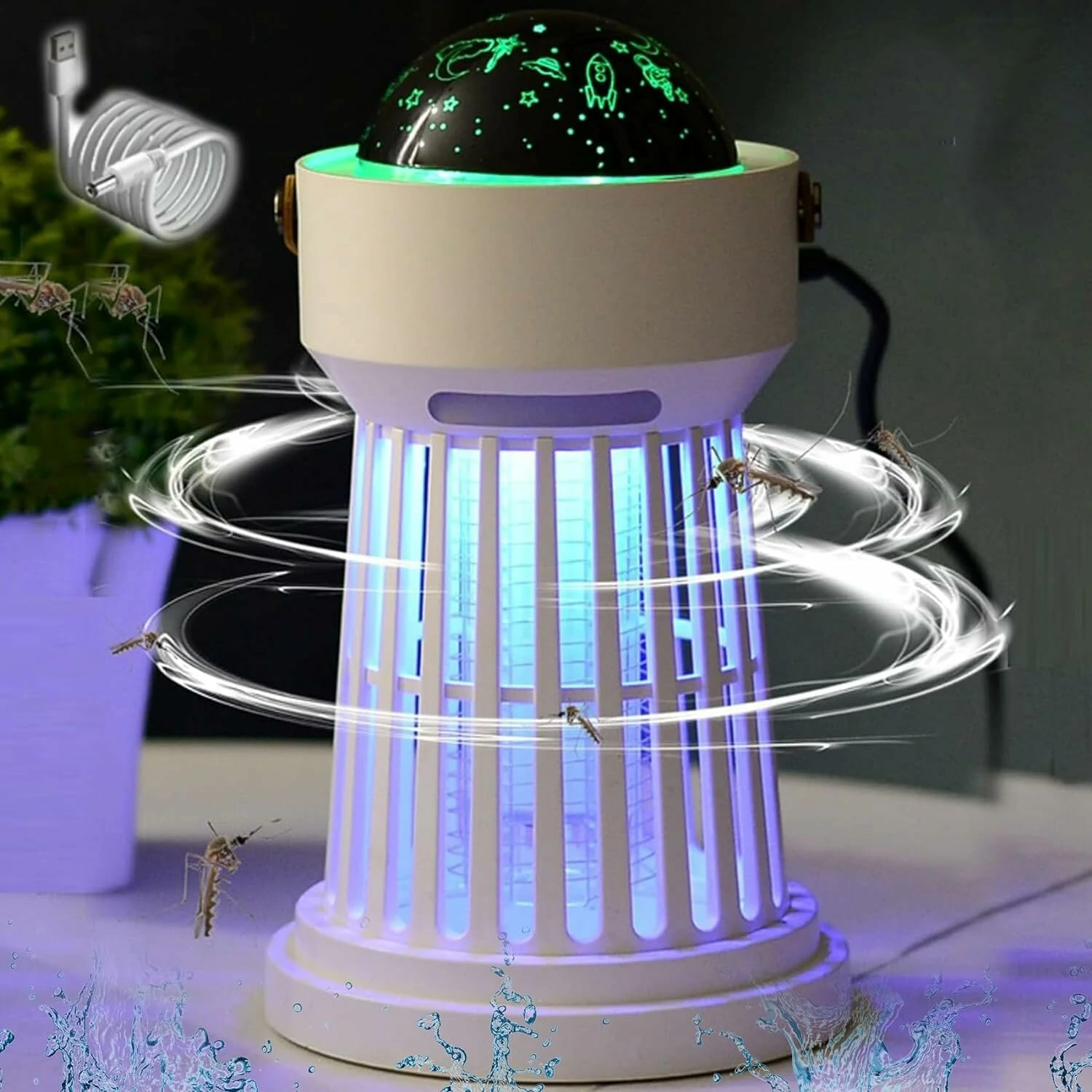 Mosquito Zapper 2000mAh With Music Box and Projector Lamp Long-lasting Battery 360 degrees Protection 3-in-1 Design Indoor and Outdoor Mosquito Killer with LED Flashlight for Camping Picnic — Mosquito