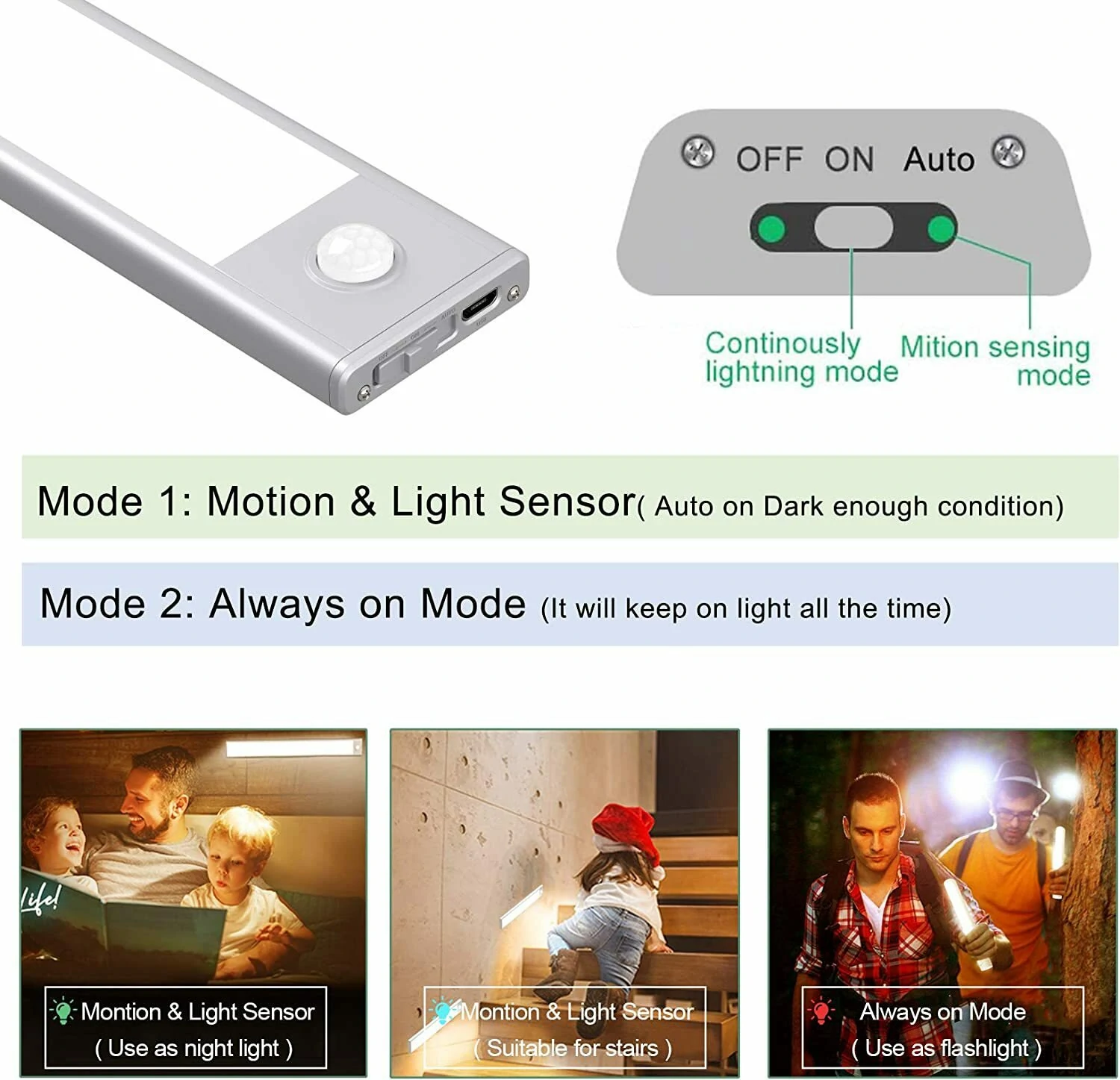 Motion Sensor Cabinet Light Rechargeable Night Light for Closets Cabinets Kitchens Cupboards — view 5
