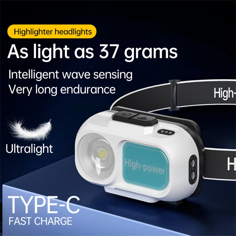 Motion Sensor Smart Head Mounted Headlights Strong Light Outdoor Long Battery Life Charging For Fishing Emergency Work For Night Fishing — view 3