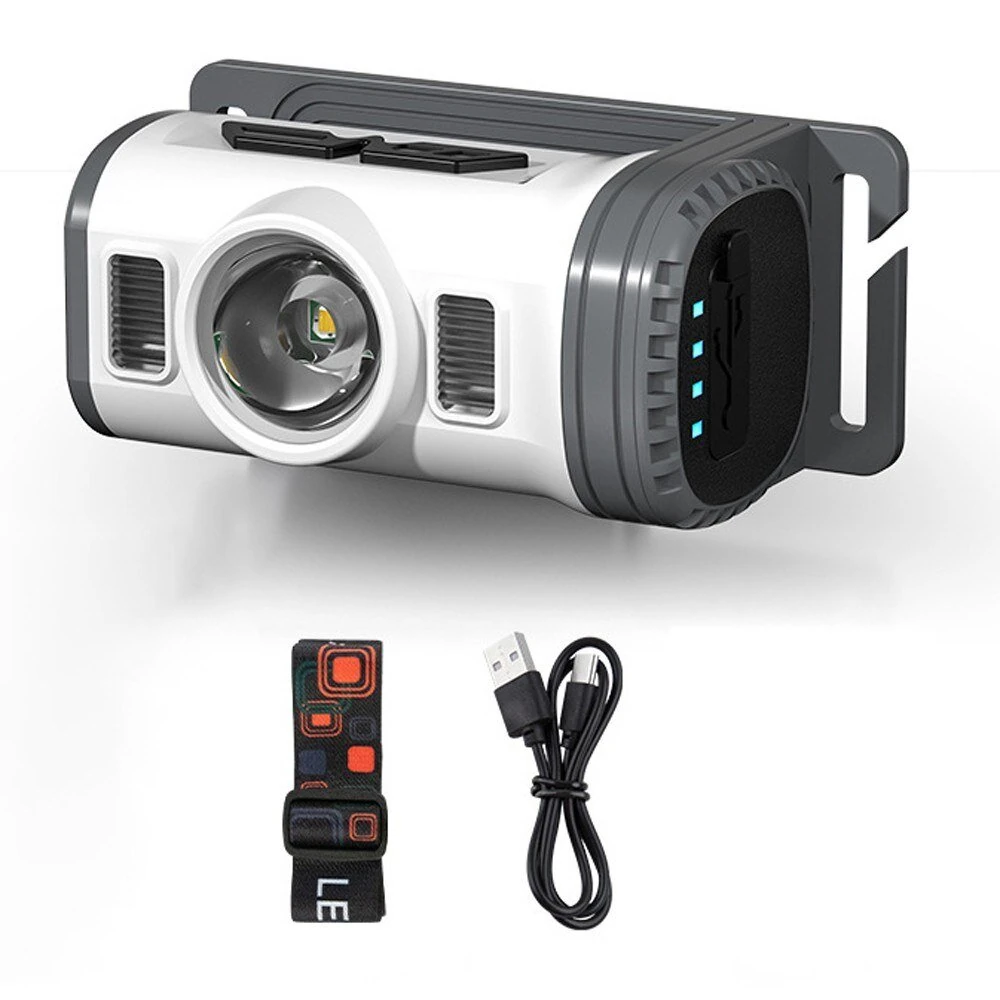 Motion Sensor Smart LED Headlamp Rechargeable Flashlight Red and Blue Warning Headlight Portable Clip-on Cap Light with 8 Lighting Modes for Outdoor Camping Hiking Fishing Running — view 2