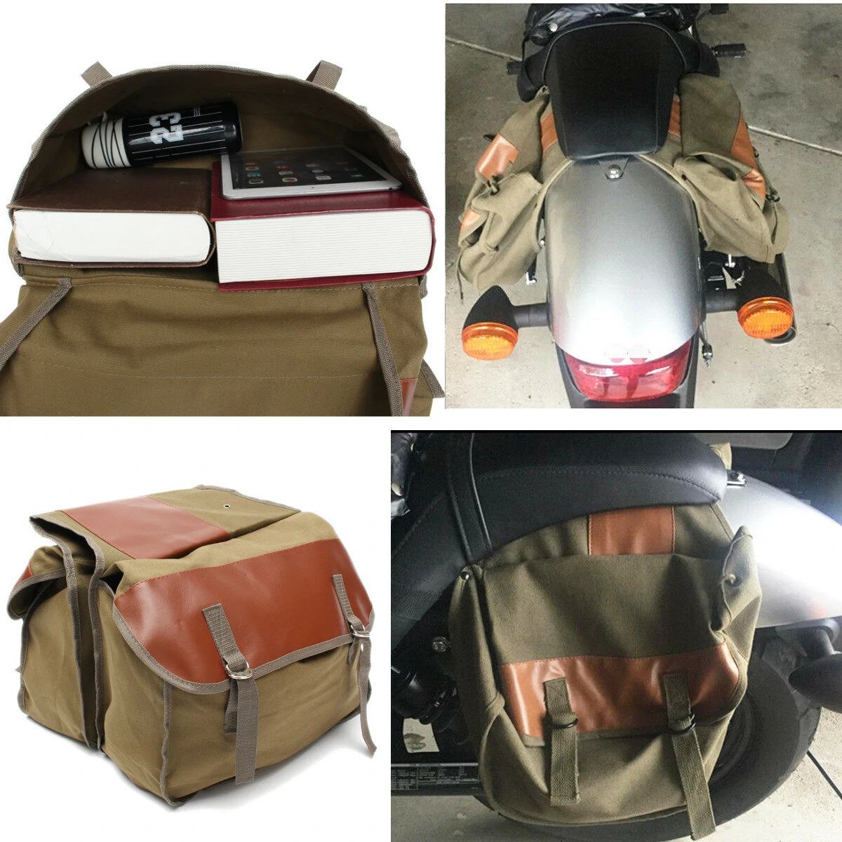 Motorcycle Canvas Saddlebags Equine Back Pack For Haley Sportster/Honda — view 2