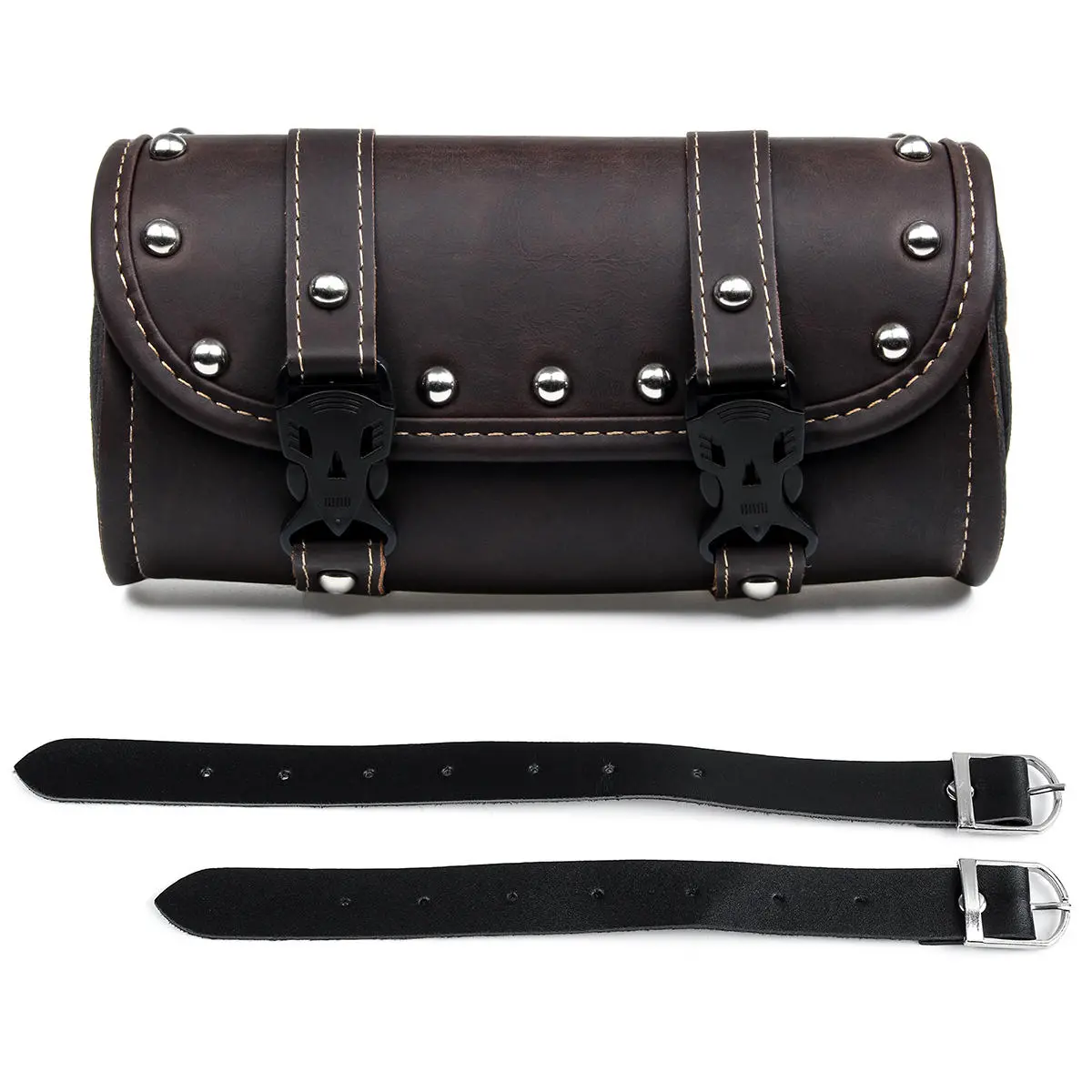 Motorcycle Front Fork Tool Saddle Bag Pouch Saddlebags Luggage Leather Barrel Da — view 2
