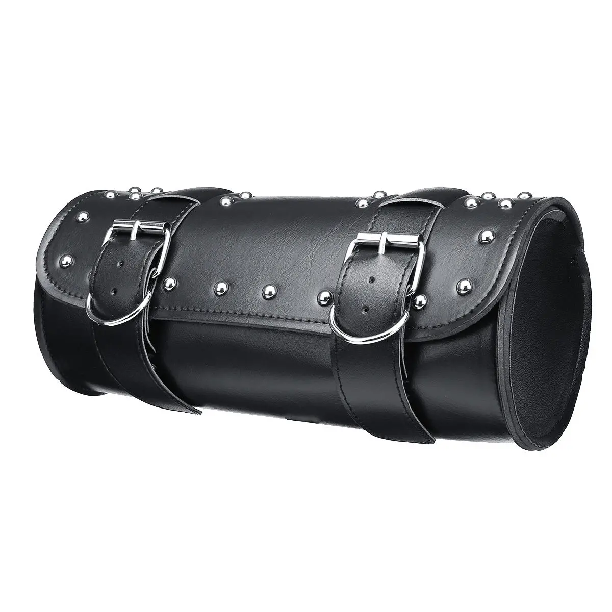 Motorcycle PU Leather Black Tool Bag Front Fork Handlebar Saddlebags Roll Barrel — view 10