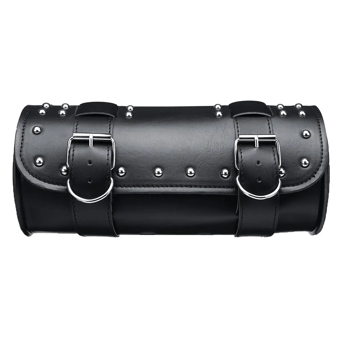 Motorcycle PU Leather Black Tool Bag Front Fork Handlebar Saddlebags Roll Barrel — view 2