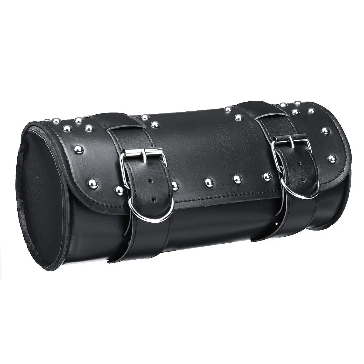 Motorcycle PU Leather Black Tool Bag Front Fork Handlebar Saddlebags Roll Barrel — view 4