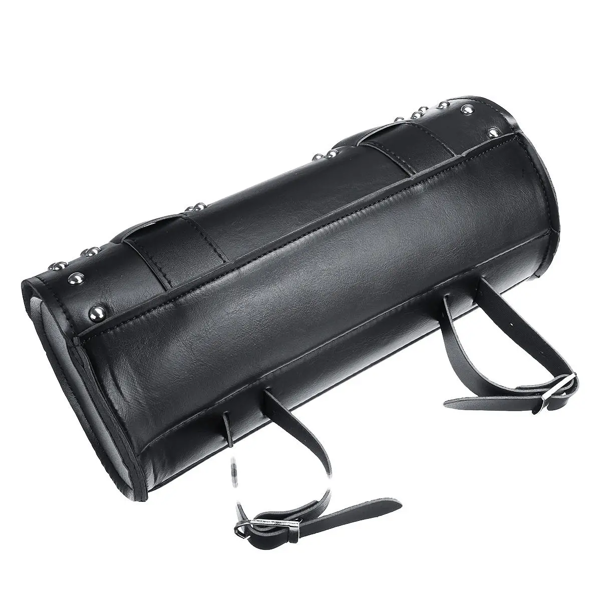 Motorcycle PU Leather Black Tool Bag Front Fork Handlebar Saddlebags Roll Barrel — view 5