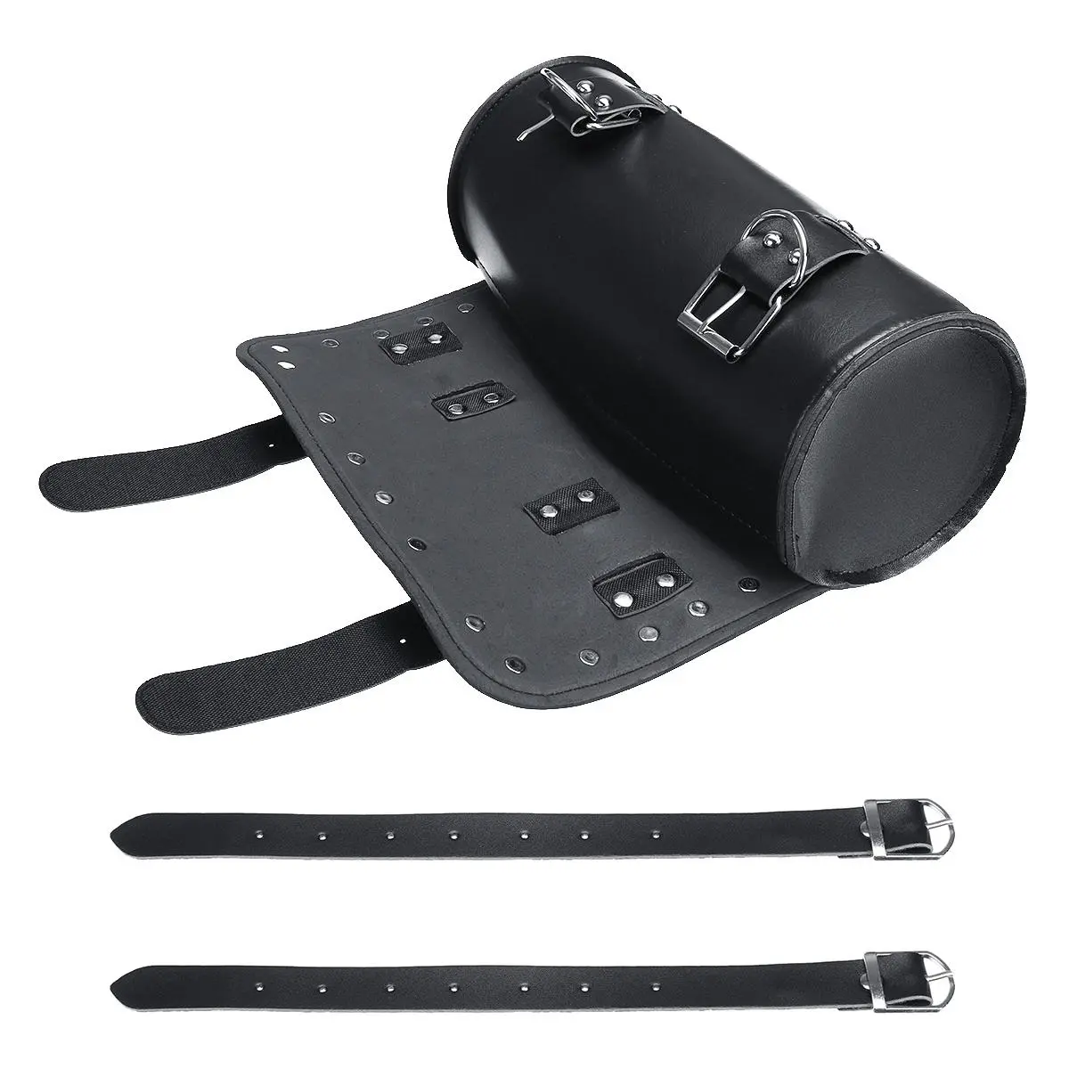 Motorcycle PU Leather Black Tool Bag Front Fork Handlebar Saddlebags Roll Barrel — view 6