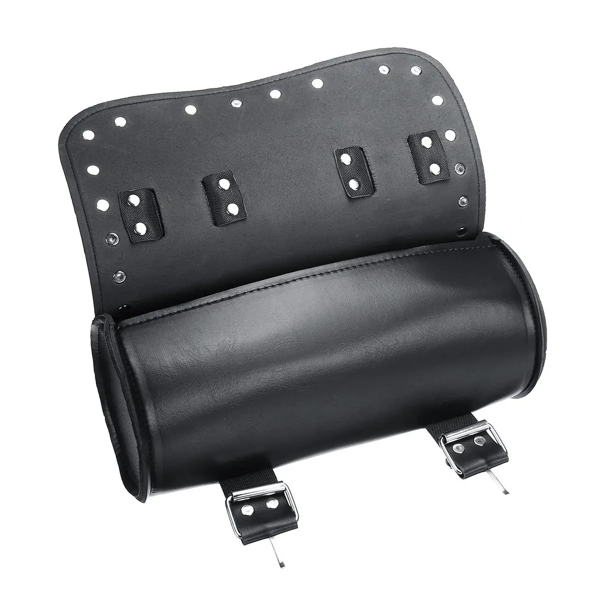 Motorcycle PU Leather Black Tool Bag Front Fork Handlebar Saddlebags Roll Barrel — view 7