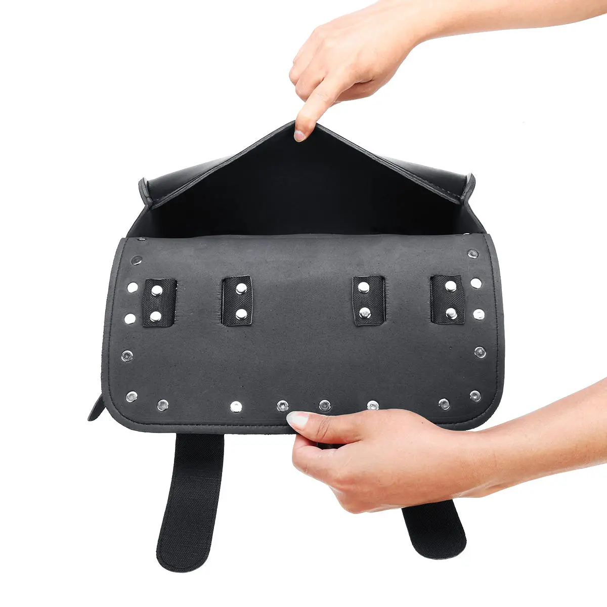 Motorcycle PU Leather Black Tool Bag Front Fork Handlebar Saddlebags Roll Barrel — view 8