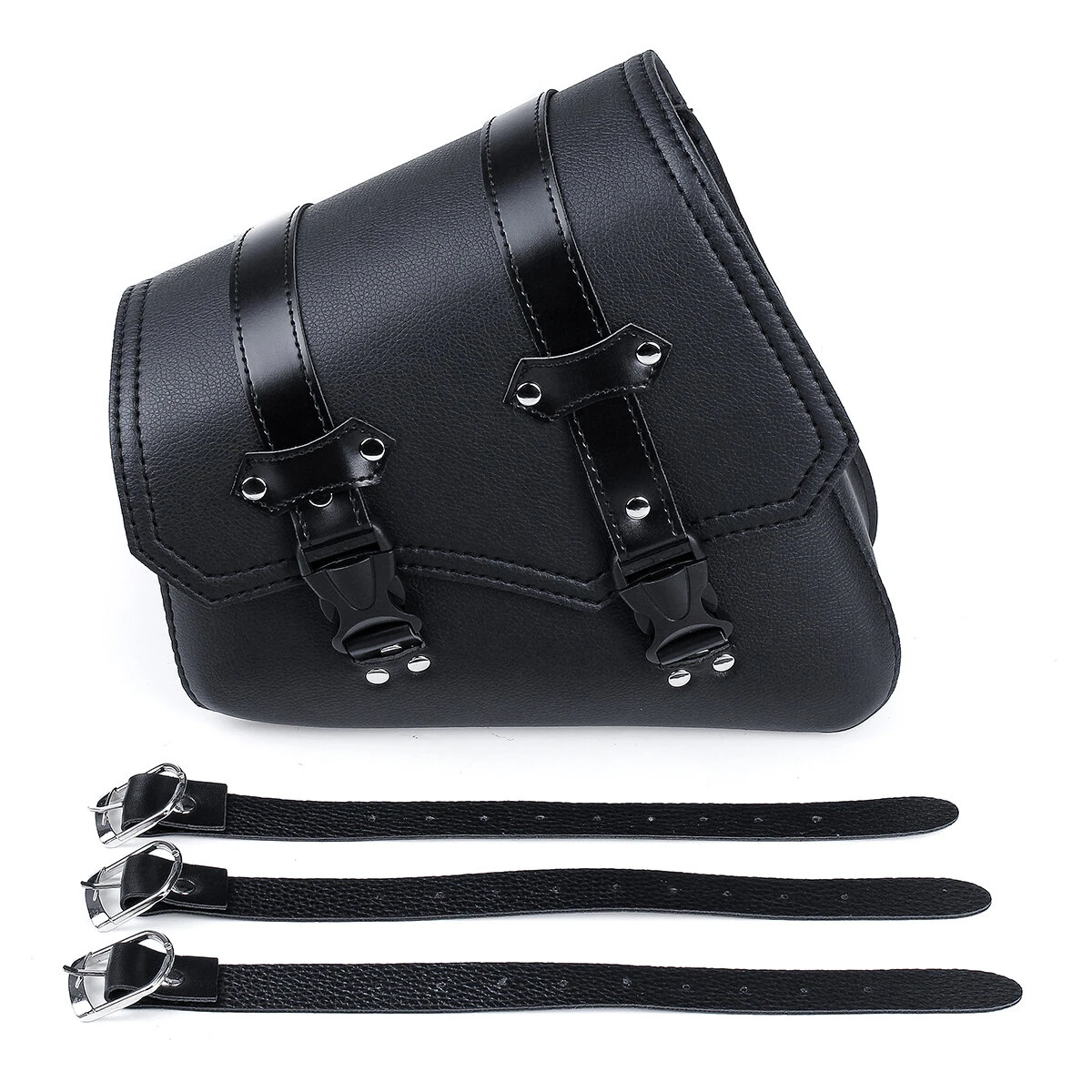 Motorcycle Saddlebags 3 Quick Release Buckle Black PU Leather Waterproof Univers — view 2