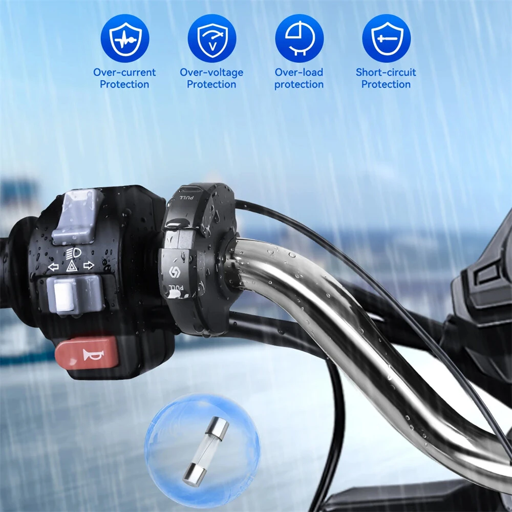 Motorcycle USB Charger 30W Type-C PD 18W USB-A Quick Charge 3.0 Waterproof IP65 Nylon Material Handlebar Mount DC 12V-24V — view 5