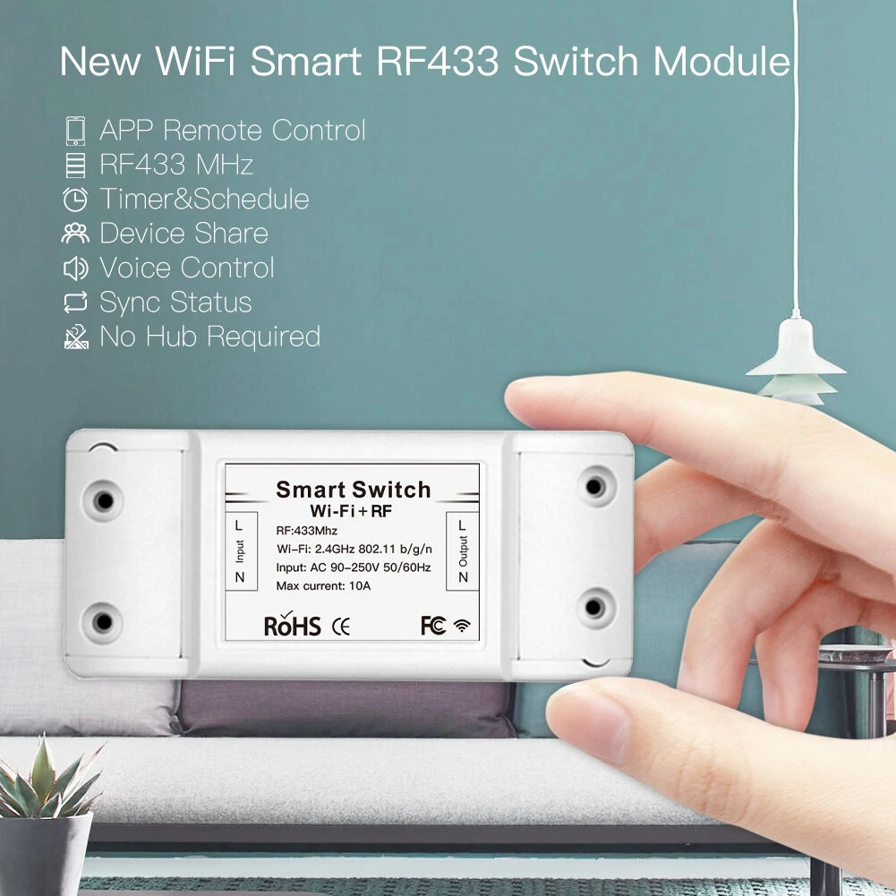 Mouehouse RF433 + WiFi DIY Smart Switch Module RF433 Remote Control for Smart Automation Smart Life/Tuya Work with Alexa and Google Home — view 2