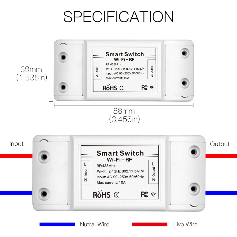 Mouehouse RF433 + WiFi DIY Smart Switch Module RF433 Remote Control for Smart Automation Smart Life/Tuya Work with Alexa and Google Home — view 3