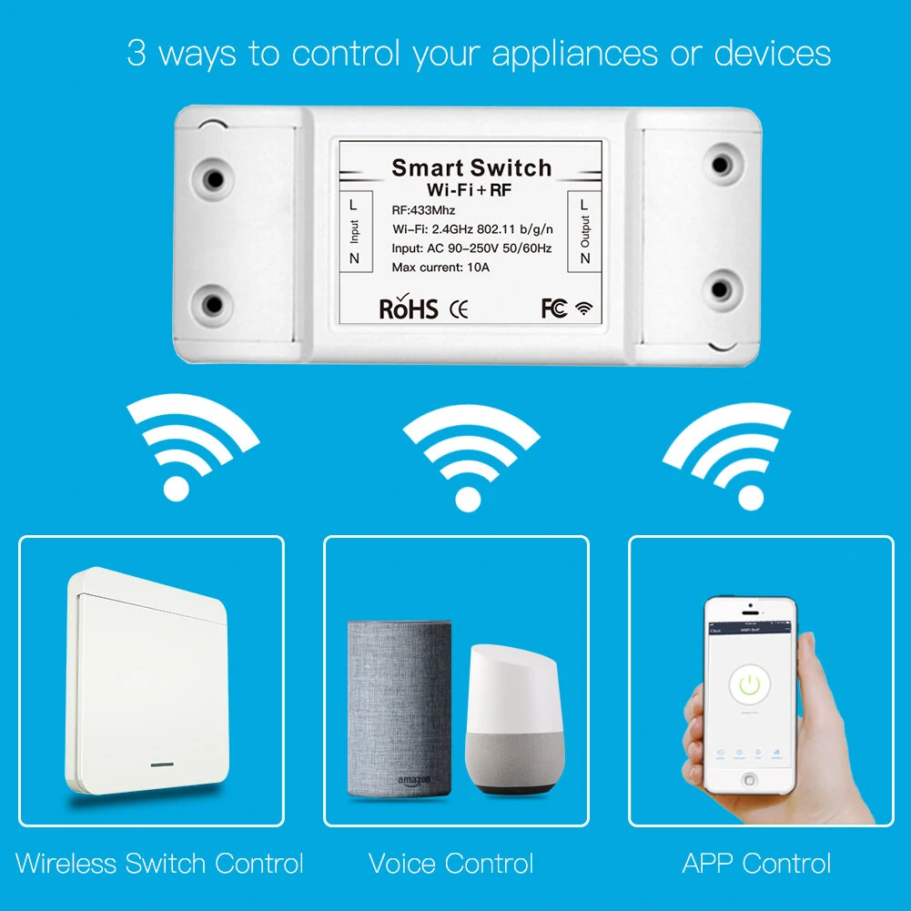 Mouehouse RF433 + WiFi DIY Smart Switch Module RF433 Remote Control for Smart Automation Smart Life/Tuya Work with Alexa and Google Home — view 5