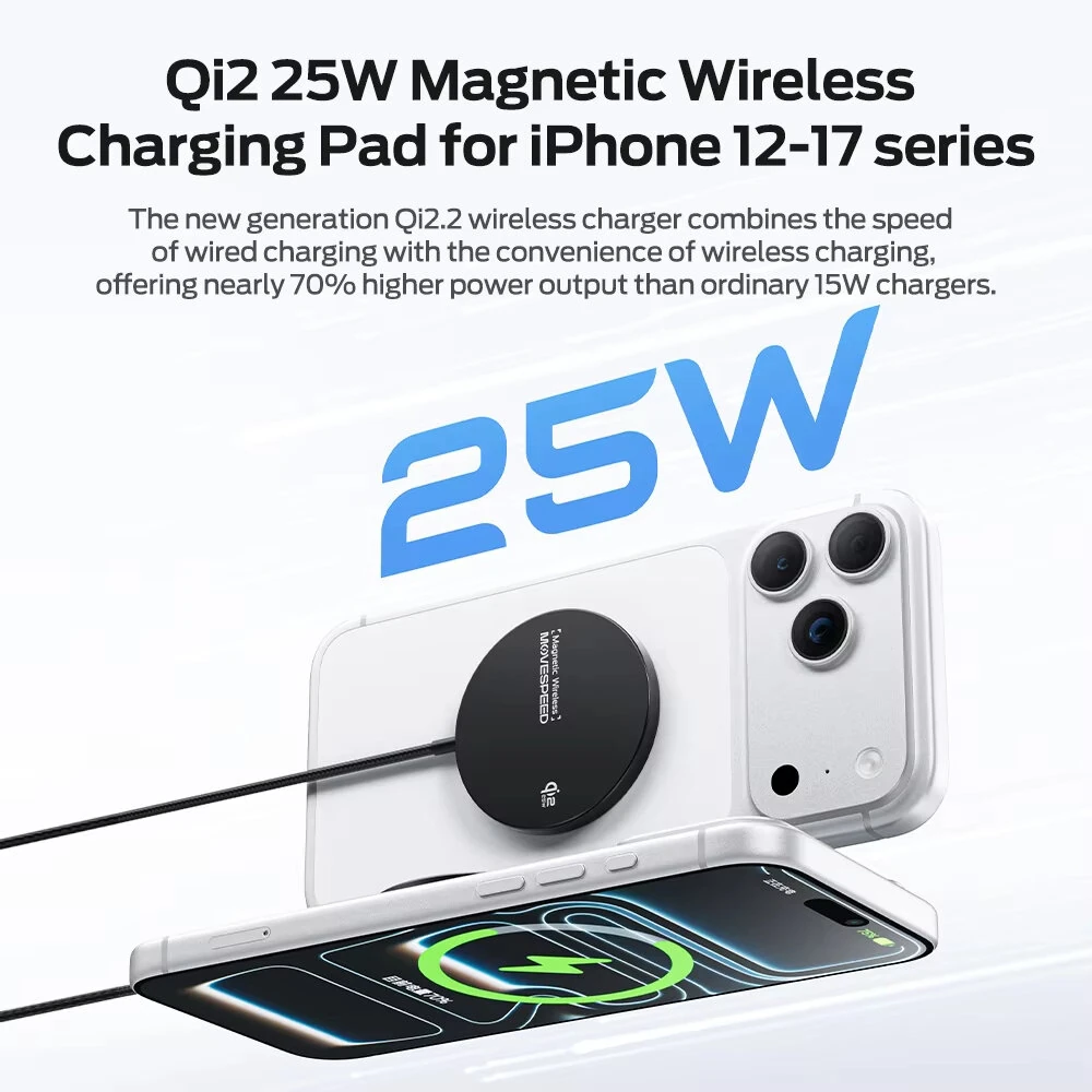 MOVESPEED W010 25W Magnetic Wireless Charger Fast Wireless Charging Pad for Smart Phones for 17 17Pro 16 Pro Max 15 14 for Huawei for Xiaomi for Airpods — view 2