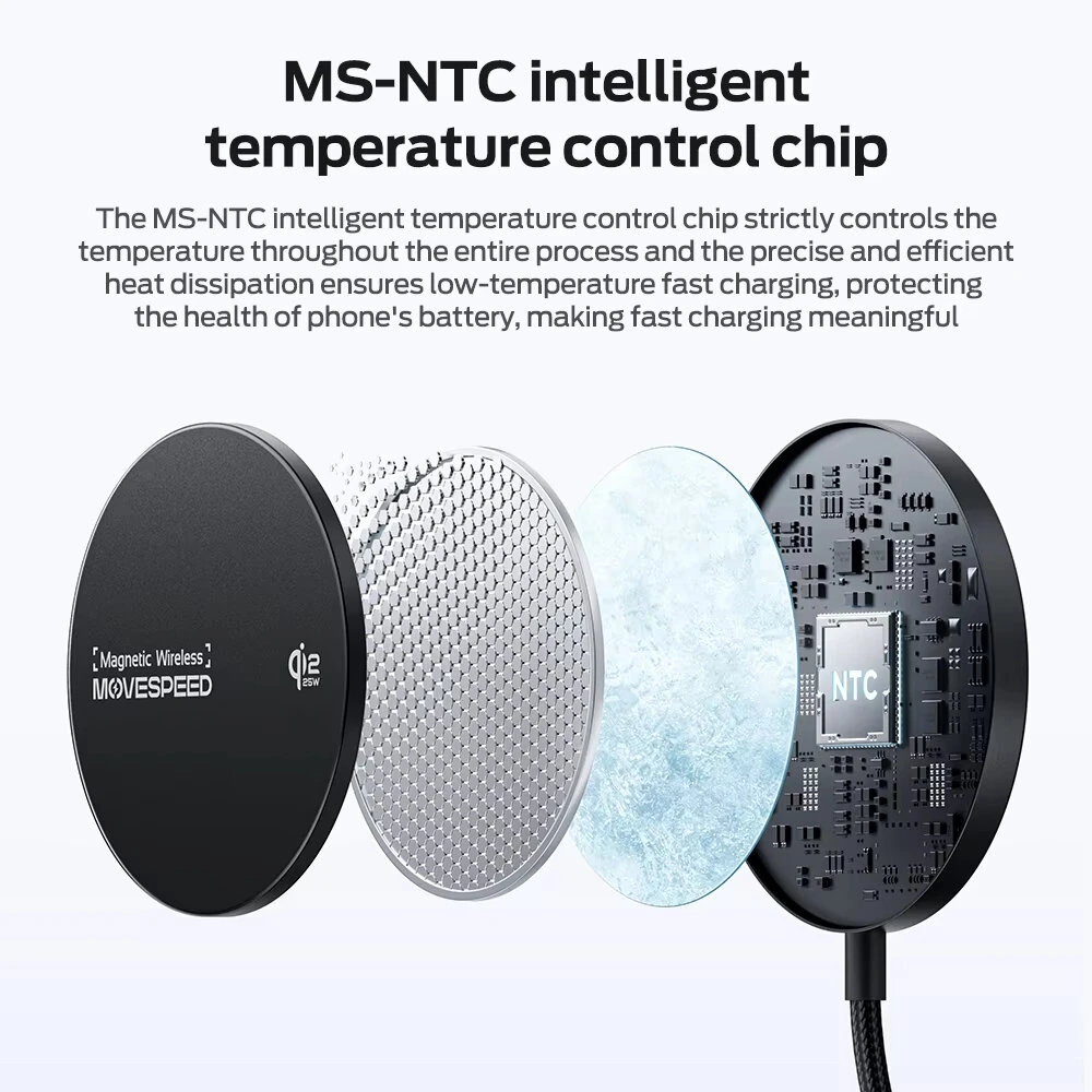 MOVESPEED W010 25W Magnetic Wireless Charger Fast Wireless Charging Pad for Smart Phones for 17 17Pro 16 Pro Max 15 14 for Huawei for Xiaomi for Airpods — view 3
