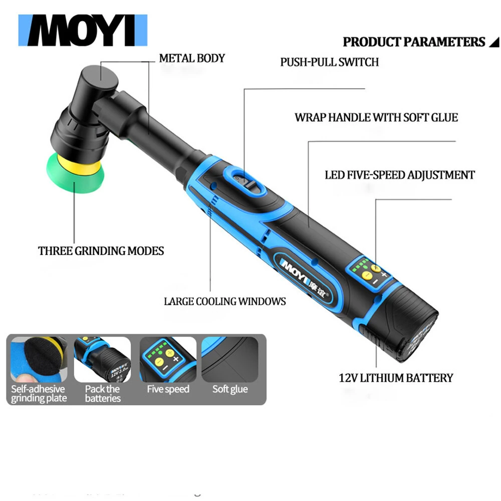 MOYI Portable Handheld Electric Polishing Machine Car Polishing Waxing Glaze Sealing Machine 5 Adjustable Speed Levels Car Polishing Maintenance — view 3