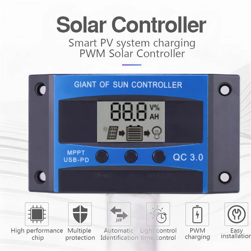 MPPT Solar Charge Controller 10A-100A with LCD Display for Lead-Acid and Lithium Batteries High Efficiency Maximizes Energy Harvest — view 2