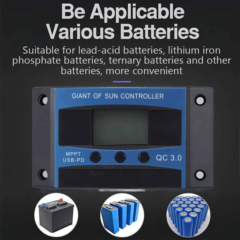 MPPT Solar Charge Controller 10A-100A with LCD Display for Lead-Acid and Lithium Batteries High Efficiency Maximizes Energy Harvest — view 3