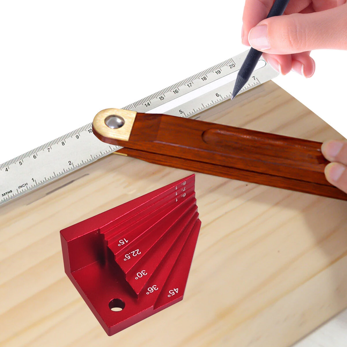 Multi-Angle Bevel Gauge Block Universal Miter Angle Finder with 15°-45° Miter Angles Woodworking Measuring Tool for Router and Carpentry Projects — view 2