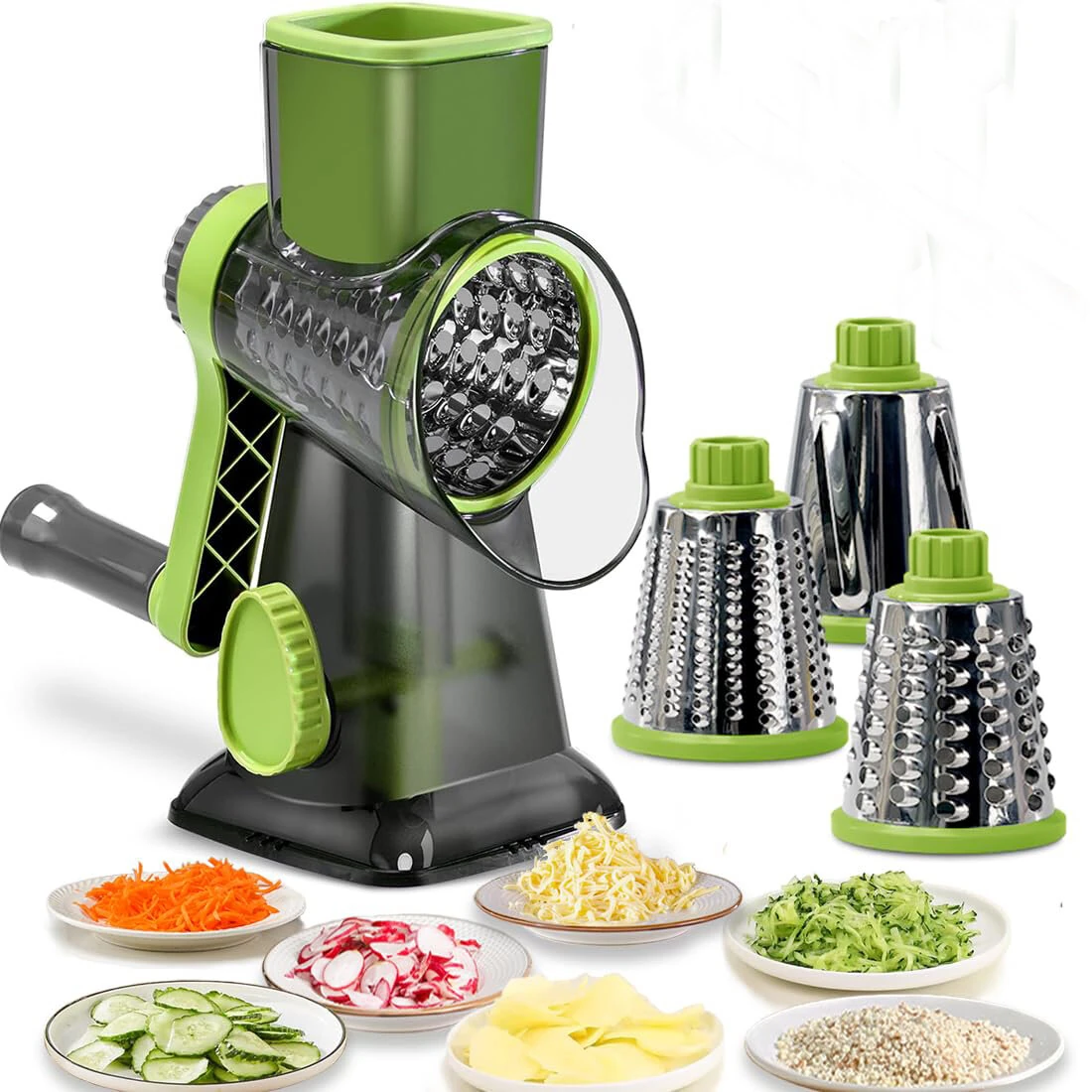 Multi-functional Hand Crank Rotary Slicer Vegetable Cutter Handheld Rotary Cheese Grater Cutter Round Mandoline with Handle Vegetable Slicer Carrot Cutter Nut Grinder — view 2