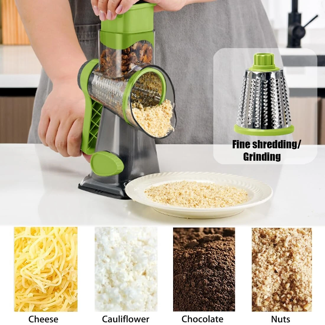 Multi-functional Hand Crank Rotary Slicer Vegetable Cutter Handheld Rotary Cheese Grater Cutter Round Mandoline with Handle Vegetable Slicer Carrot Cutter Nut Grinder — view 4