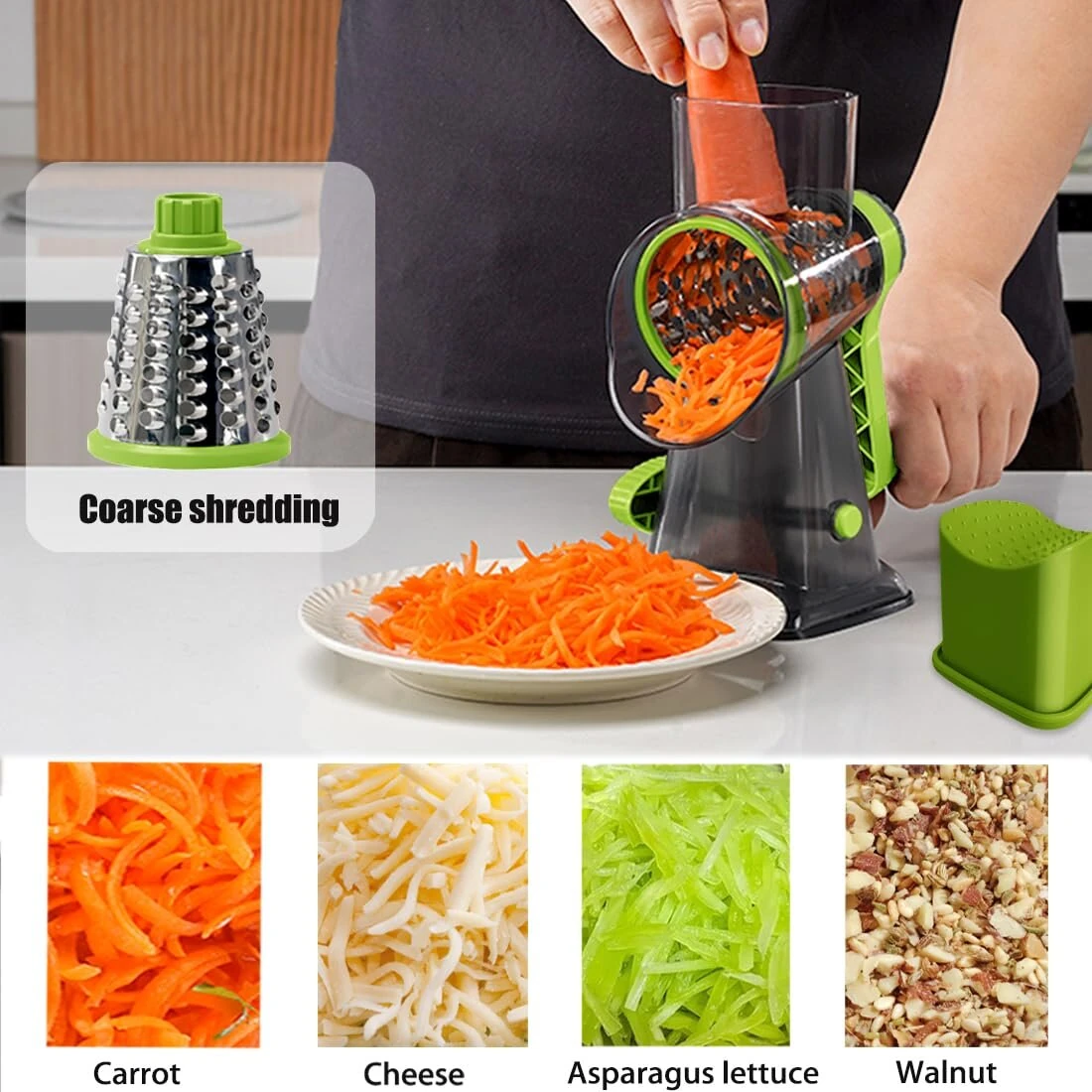Multi-functional Hand Crank Rotary Slicer Vegetable Cutter Handheld Rotary Cheese Grater Cutter Round Mandoline with Handle Vegetable Slicer Carrot Cutter Nut Grinder — view 5
