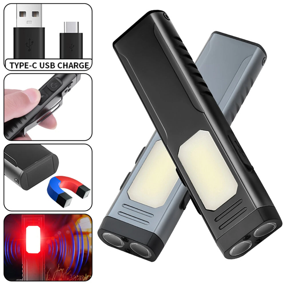 Multi-Functional USB Rechargeable Work Light with Pen Clip and Buzzer Strong Magnetic COB Aluminum Flashlight Camping Tent Lamp — view 2