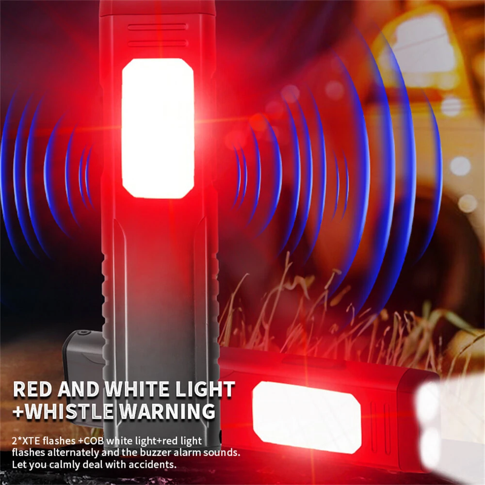 Multi-Functional USB Rechargeable Work Light with Pen Clip and Buzzer Strong Magnetic COB Aluminum Flashlight Camping Tent Lamp — view 3