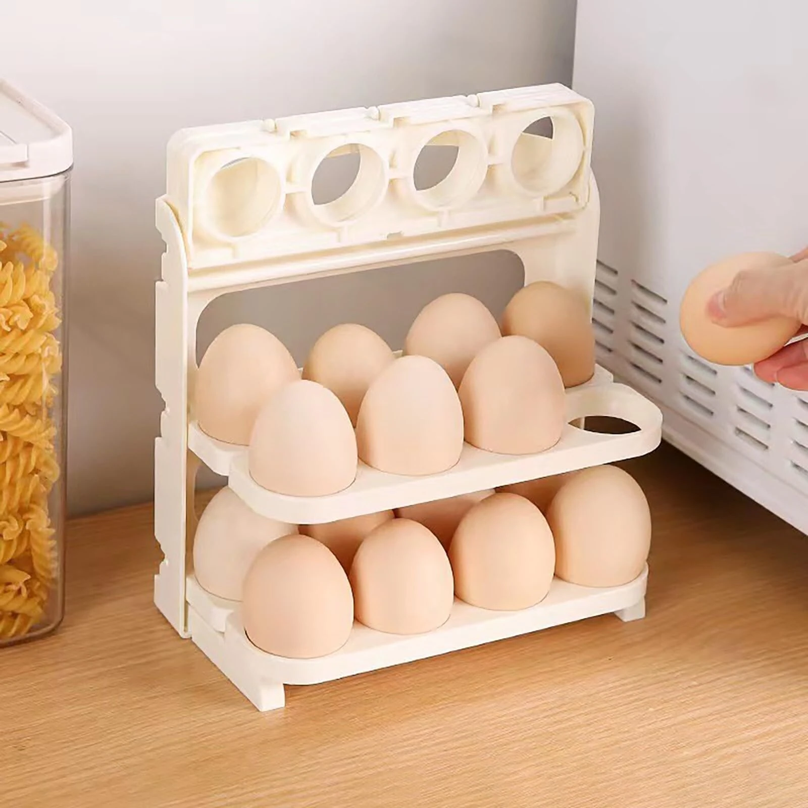 Multi-layer Foldable Anti-drop Egg Organizer Tray with Lid and Handle Egg Holder For Refrigerator-Stackable Egg Storage Container for 24 Eggs Refrigerator Door — Multi-layer