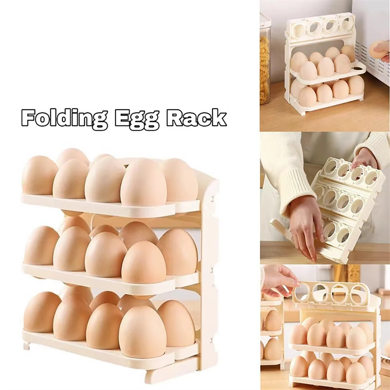 Multi-layer Foldable Anti-drop Egg Organizer Tray with Lid and Handle Egg Holder For Refrigerator-Stackable Egg Storage Container for  24 Eggs Refrigerator Door — view 3