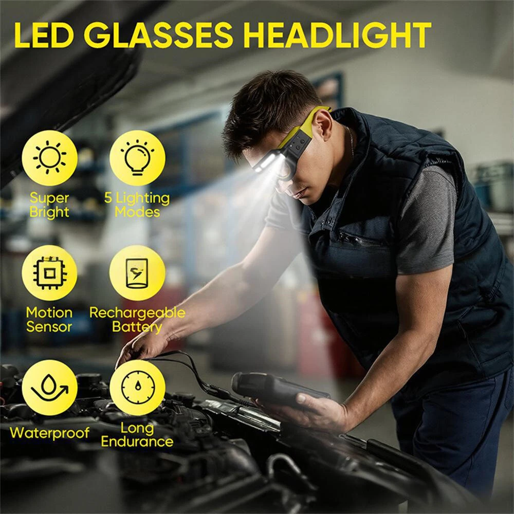 Multifunction Glasses Lamp Rechargeable Headlamp Ultra Light Design For Outdoor Cycling Fishing Climbing Repair Light — view 5