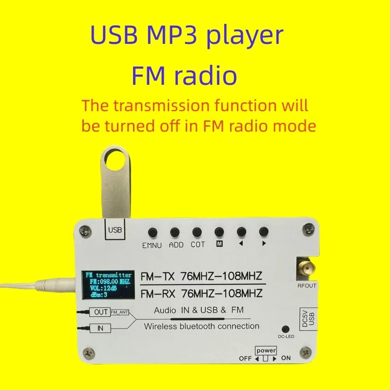 Multifunction Stereo FM Transmitter 76MHz-108MHz Frequency Range Bluetooth Audio Receiver Lithium Battery AUX USB Input Long Range FM Transmission — view 5