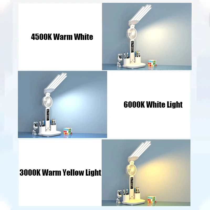 Multifunctional 4 Heads LED Eye Protection Desk Lamp with Intelligent Display Touch Control 80LEDs 3 Light Modes Stepless Dimming USB Rechargeable Design for Office Home Reading — view 7