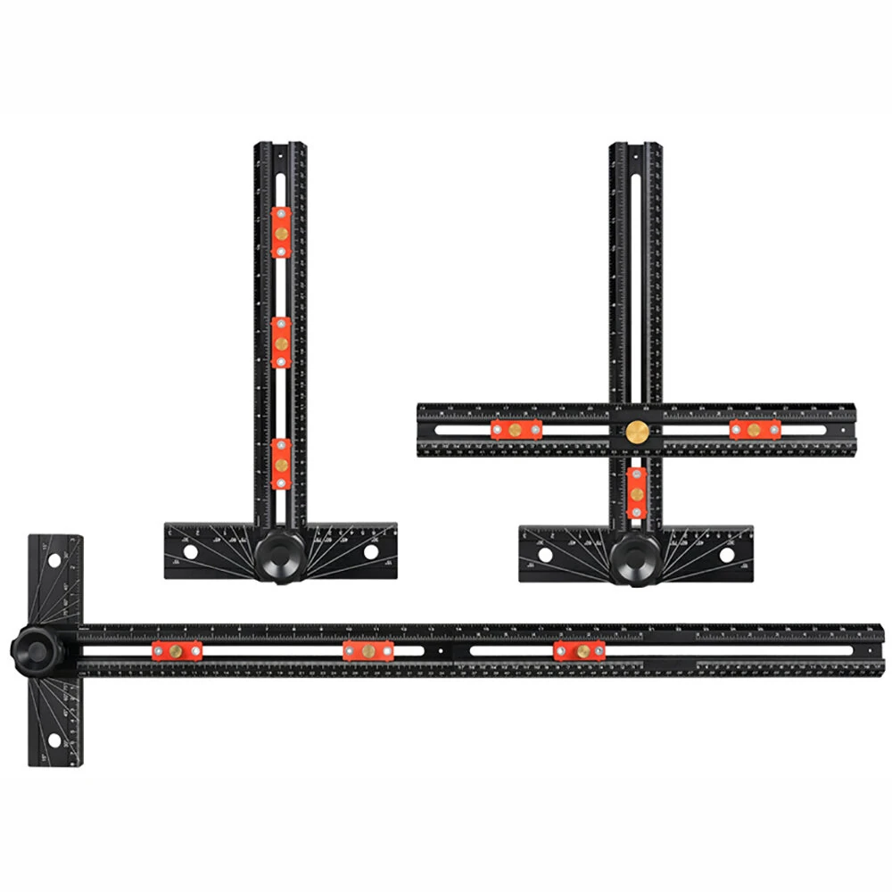 Multifunctional Drilling Positioning Ruler T-Square Angle Measuring Ruler 400mm 800mm Aluminum Alloy Woodworking Hole Locator Marking Gauge — view 2