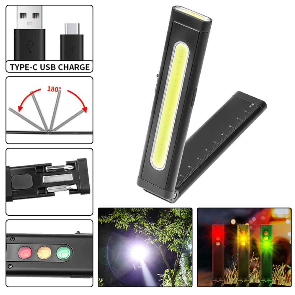 Multifunctional Foldable Flashlight With RGB Light Built-in Battery Magnetic Rechargeable Work Light Clip Emergency Repair Lamp For Outdoor Hiking Camping — view 3