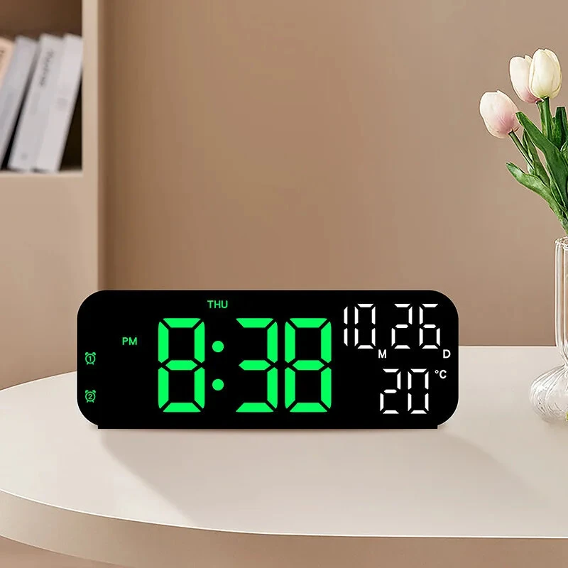 Multifunctional LED Clock 12/24H Digital Wall Alarm Clock LED Temperature Date Display Week Night Mode Table Clock Minimalist — view 6