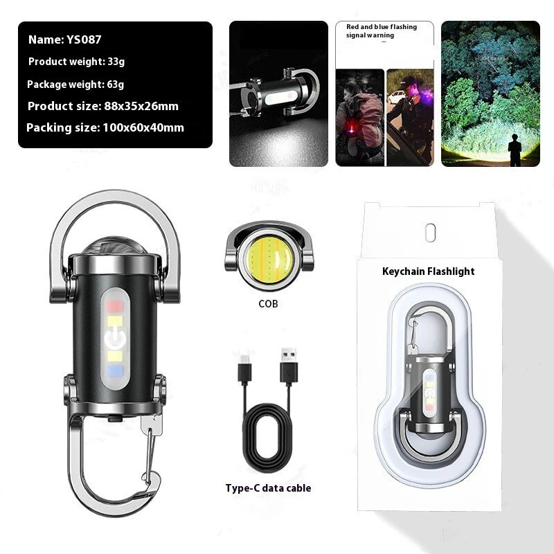 Multifunctional Mini LED Keychain Flashlight with UV Light USB Rechargeable Waterproof LED Keyring Practical Inspection Work Light Outdoor Activities Key Chain Light — view 6